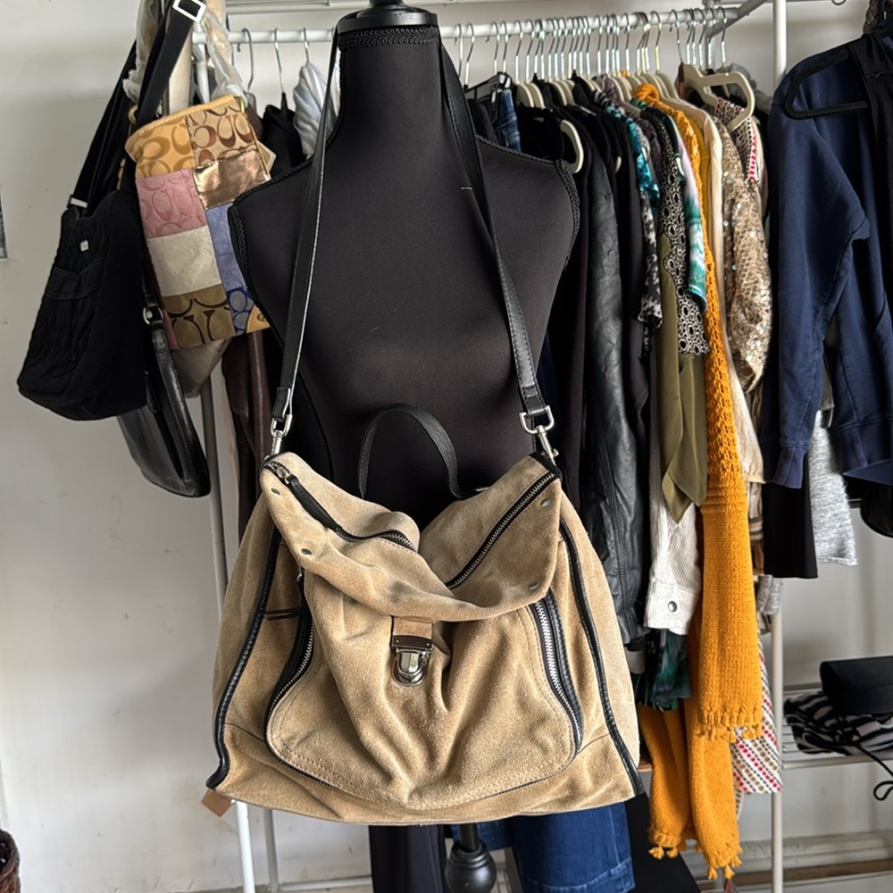 Zara Tan and Black Suede Shoulder Bag